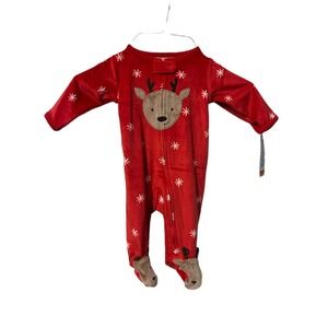 Baby Boys Girls Red Reindeer Snowflake Fleece‎ Footed Pajamas Sleepers 3 Months